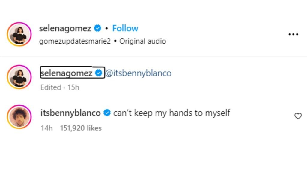 Benny Blanco reply to salene gomez