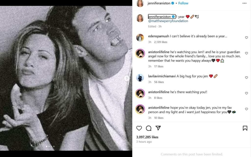 Jennifer Aniston Instagram message about Matthew Perry