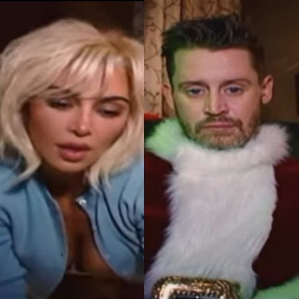 Kim Kardashian and Macaulay Culkin in "Santa Baby" music video